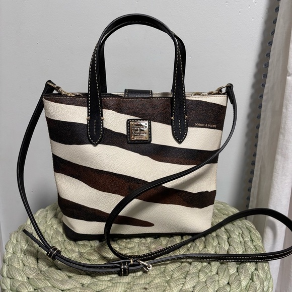 Dooney & Bourke Handbags - Dooney & Bourke Mini Waverly Zebra Black/Brown Leather Crossbody Bag NWT